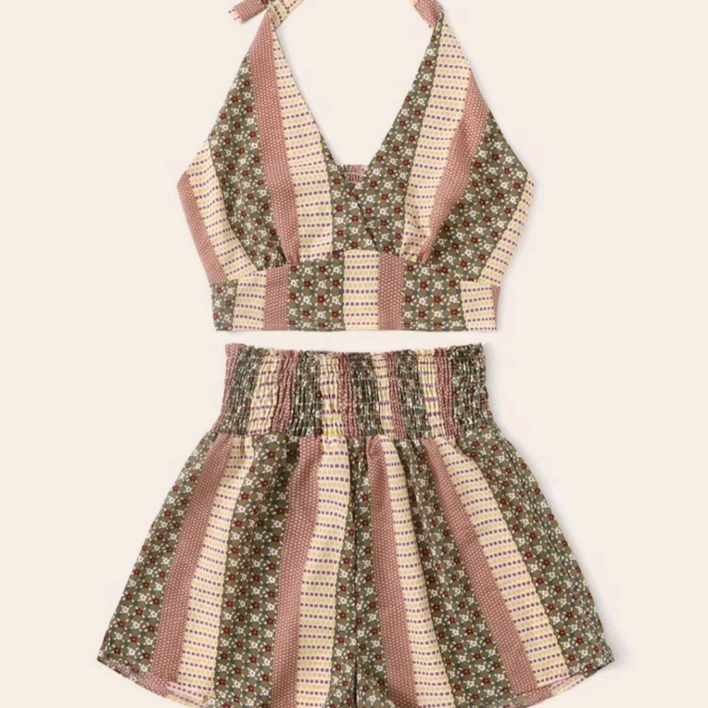 Cropped Halter Cami & Shorts Set